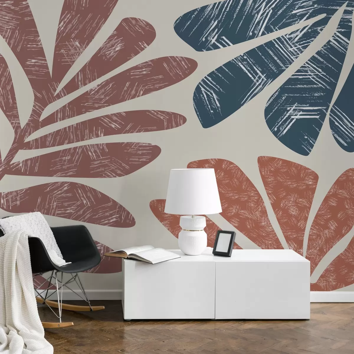 Fototapet Silhuett av bladgrenar med textur w02333