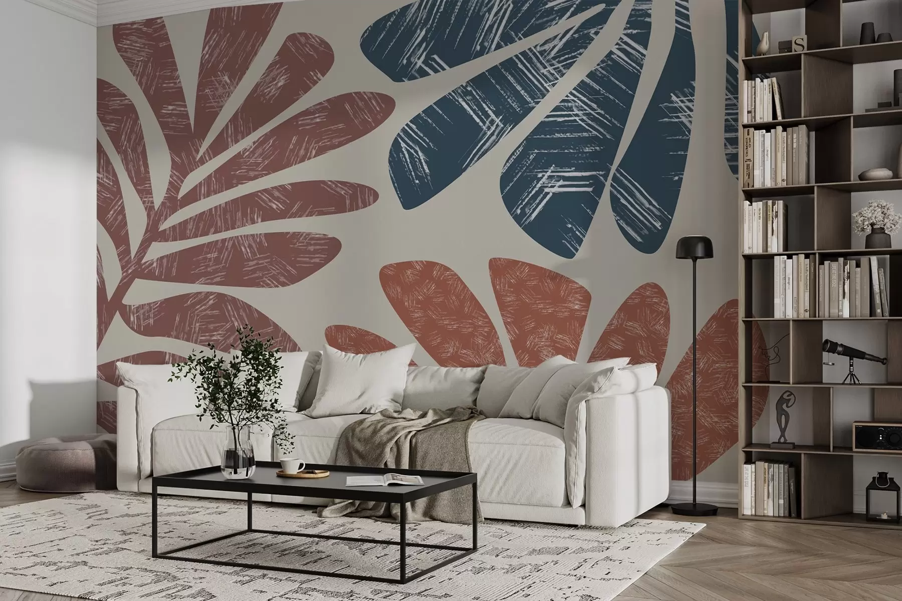 Fototapet Silhuett av bladgrenar med textur w02333