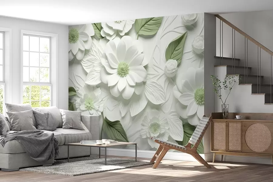 Fototapet Volymetriska blommor av gips i två färger w02006v2