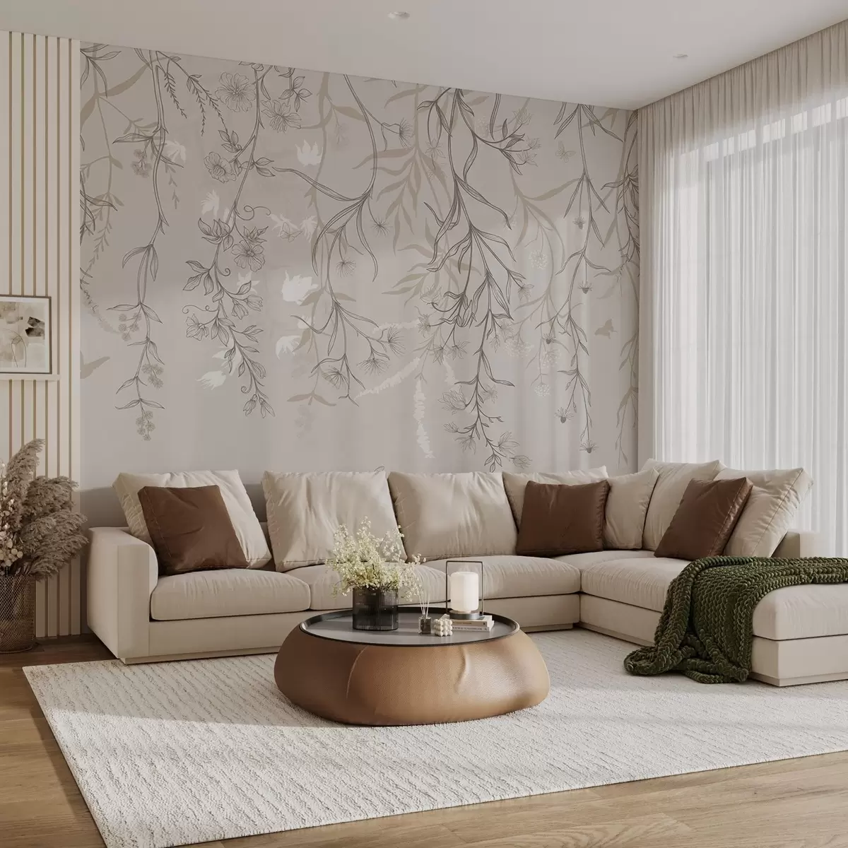 Fototapet Tunna linjära blommor som hänger från berget w02007