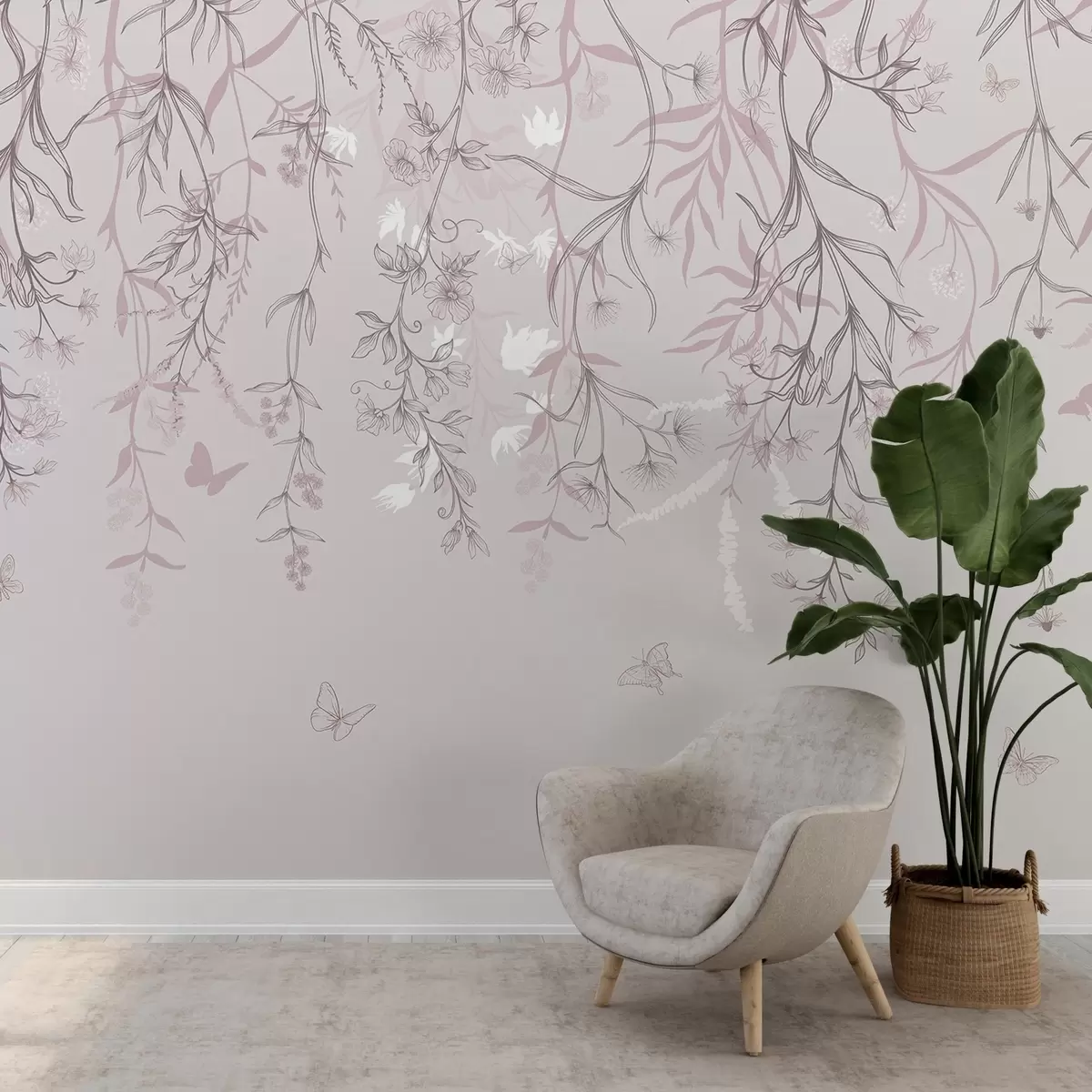 Fototapet Tunna linjära blommor som hänger från berget w02007v2