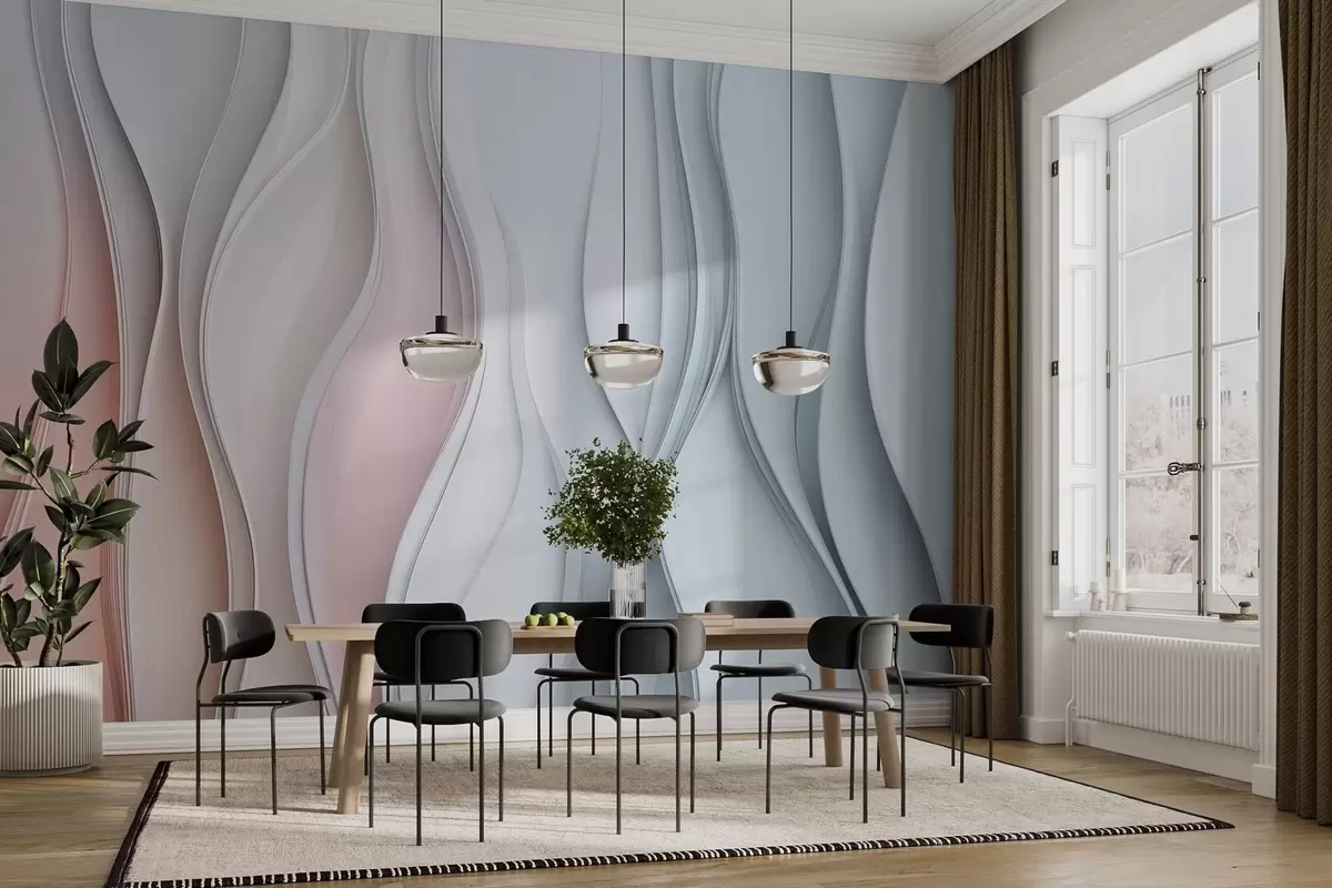 Fototapet Volymetriska färgvågor på väggen w02013