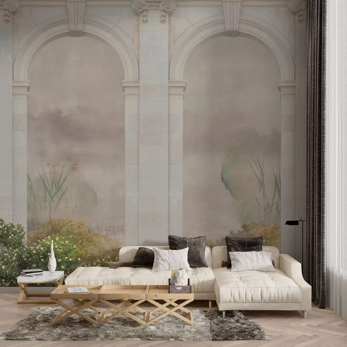 Fototapet Ljusbågar med buskar och blommor w02371v1