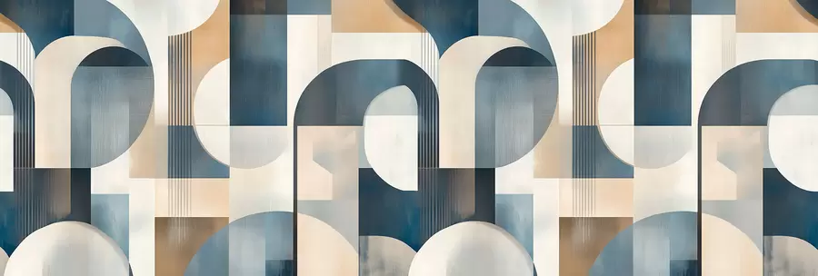 Fototapet Art Deco tapet med ett geometriskt mönster i blått, beige och mjölkiga nyanser w02346