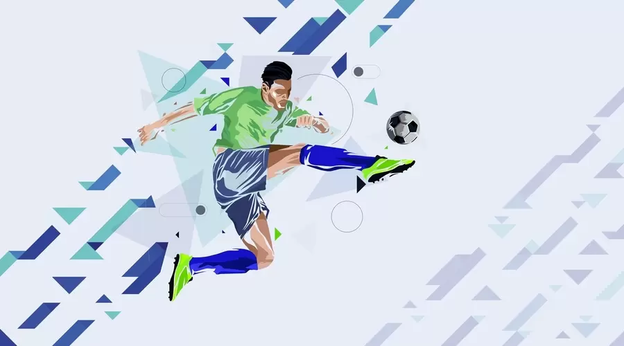 Fototapet fotbollsspelaren som sparkar bollen w02401