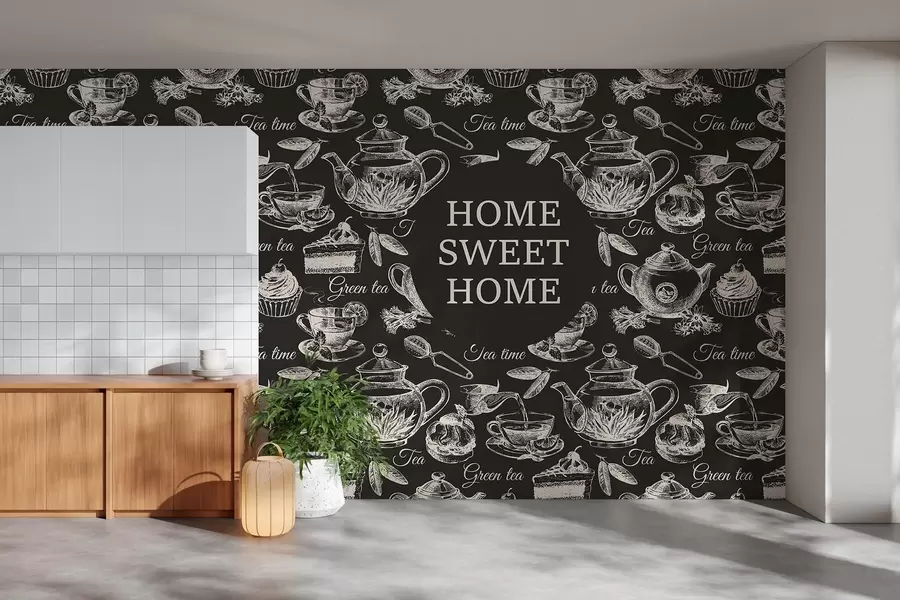 Fototapet mörk tapet för köket med beige mönster w02404