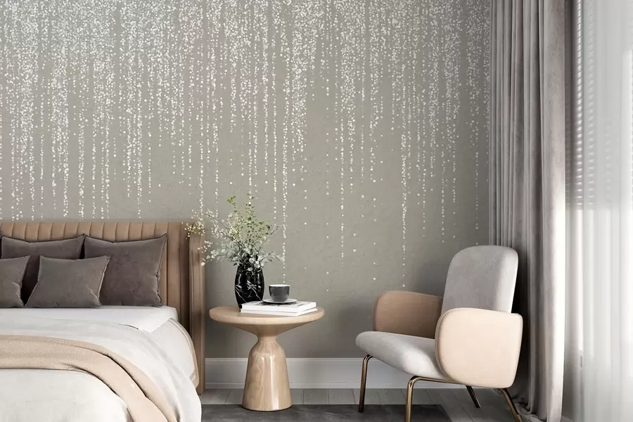 Fototapet Ett vertikalt elegant tryck av prickiga kransar på en beige texturerad bakgrund, vilket skapar en känsla av djup och rörelse w08470