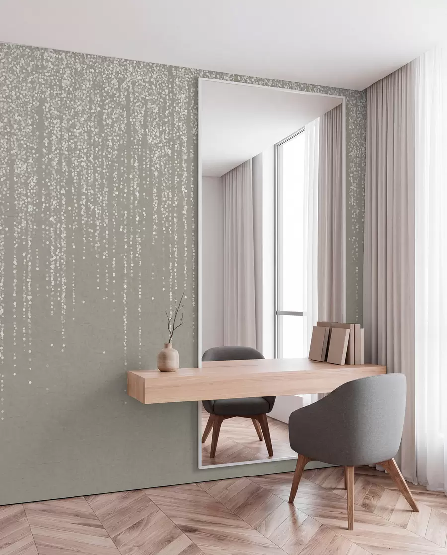 Fototapet Ett vertikalt elegant tryck av prickiga kransar på en beige texturerad bakgrund, vilket skapar en känsla av djup och rörelse w08470