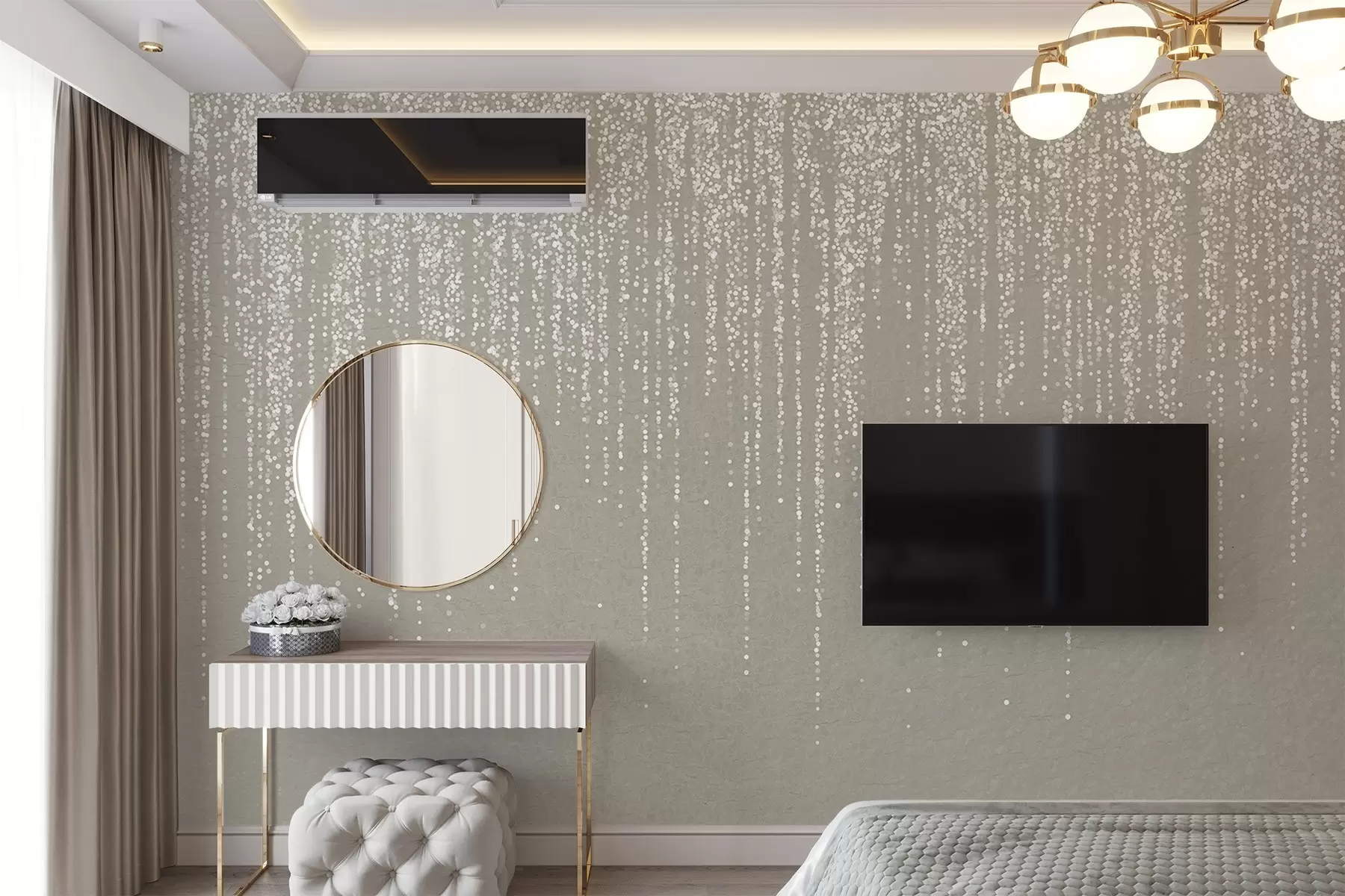 Fototapet Ett vertikalt elegant tryck av prickiga kransar på en beige texturerad bakgrund, vilket skapar en känsla av djup och rörelse w08470