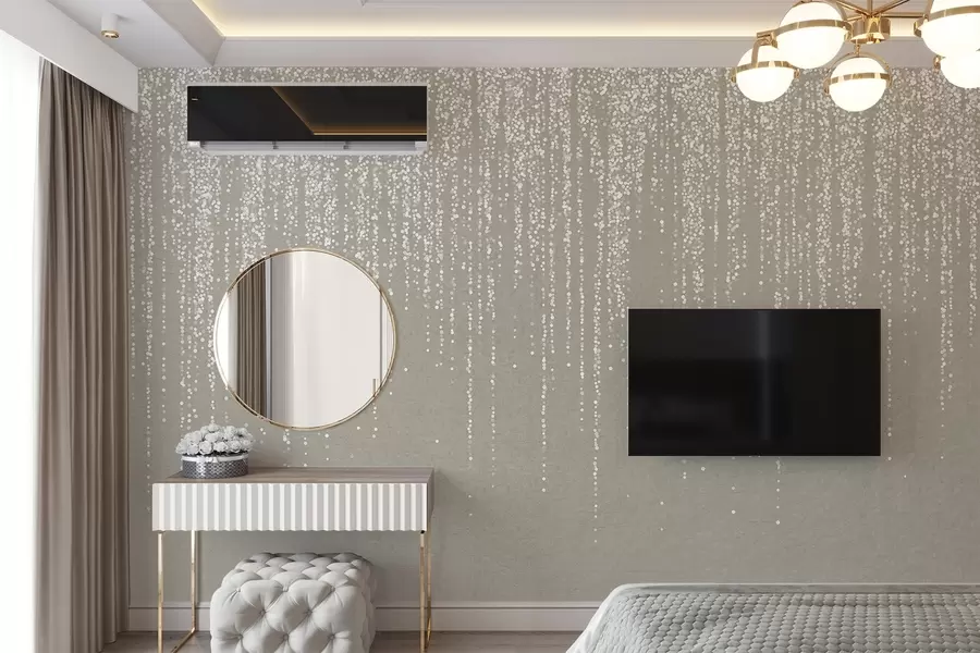 Fototapet Ett vertikalt elegant tryck av prickiga kransar på en beige texturerad bakgrund, vilket skapar en känsla av djup och rörelse w08470