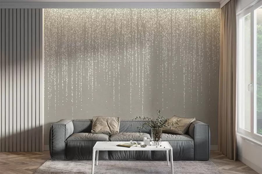 Fototapet Ett vertikalt elegant tryck av prickiga kransar på en beige texturerad bakgrund, vilket skapar en känsla av djup och rörelse w08470
