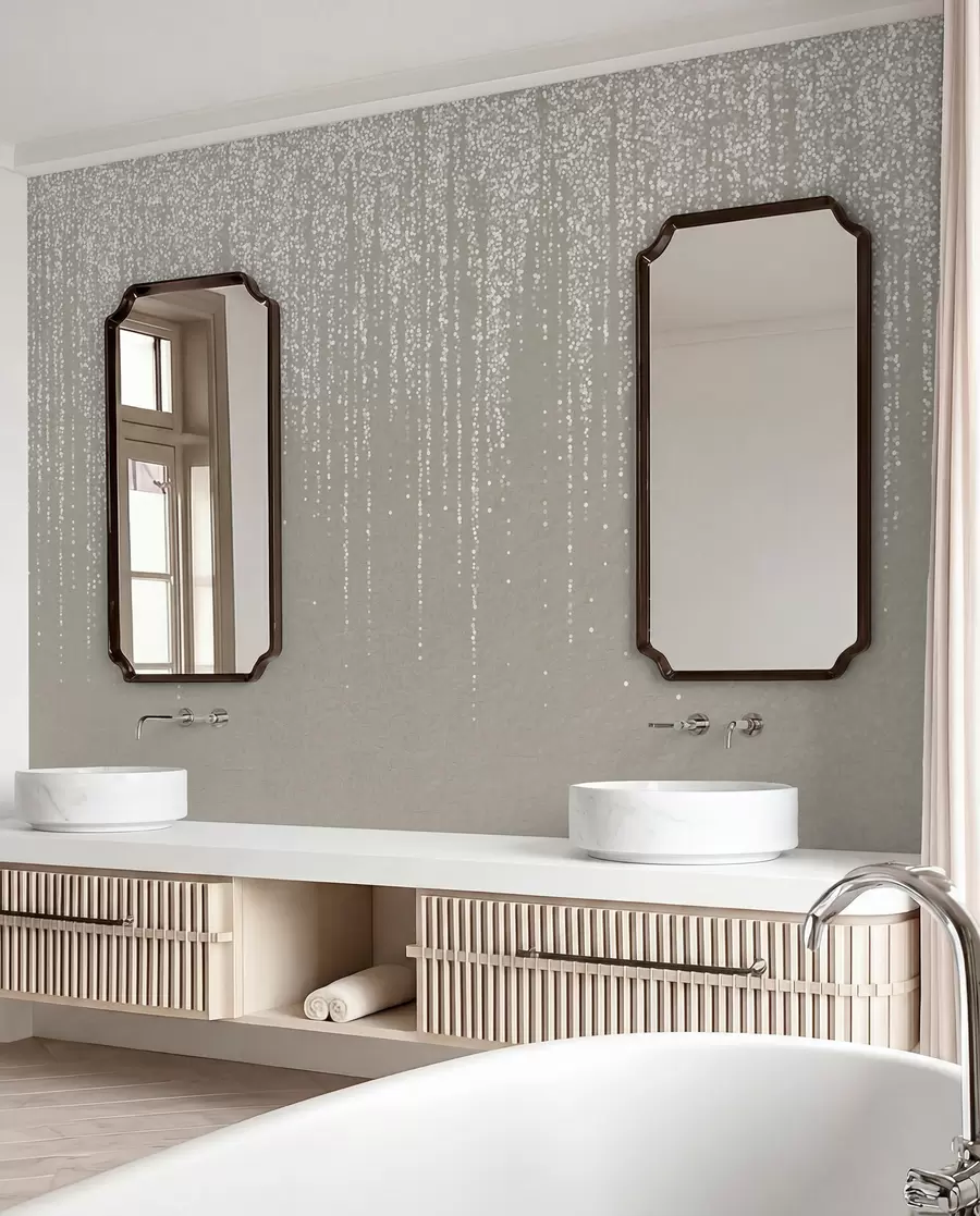 Fototapet Ett vertikalt elegant tryck av prickiga kransar på en beige texturerad bakgrund, vilket skapar en känsla av djup och rörelse w08470