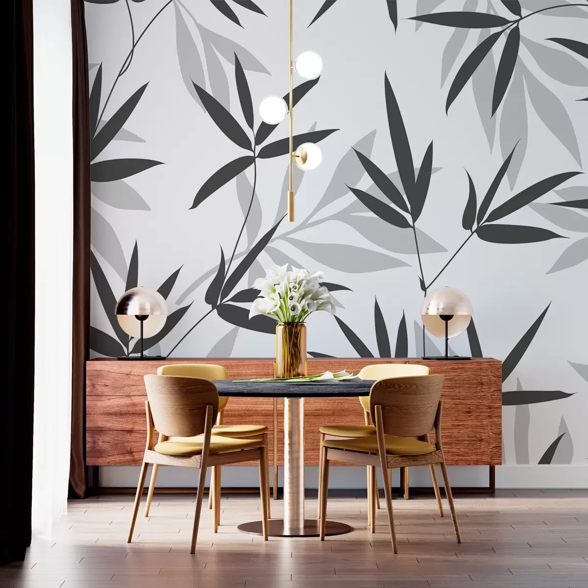 Fototapet Silhuetter av bambublad w02460