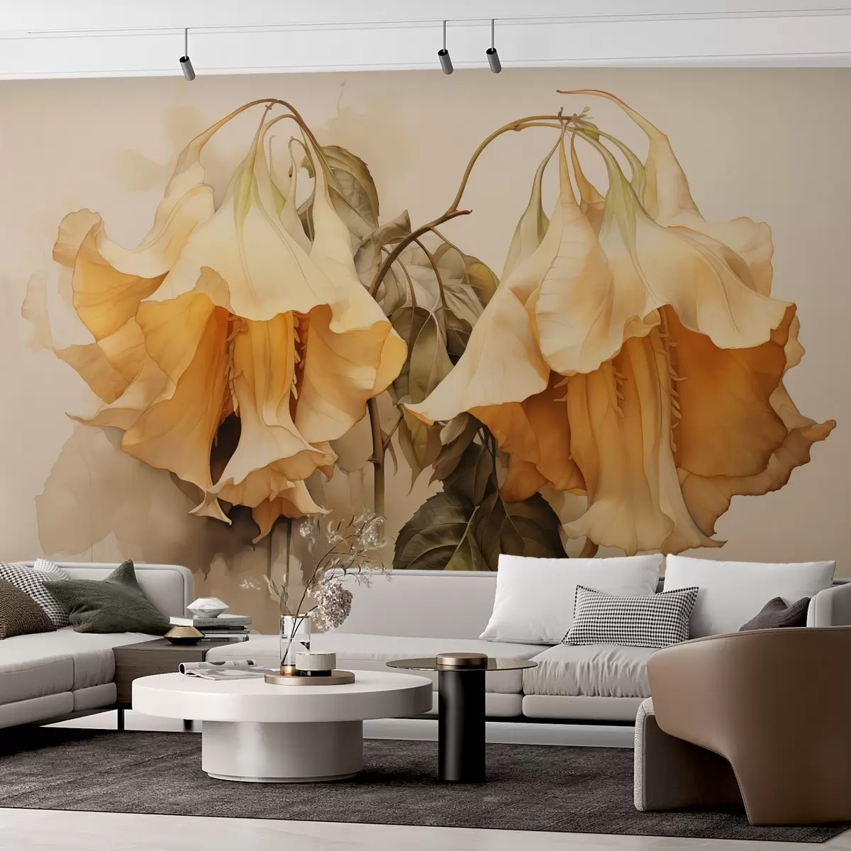 Fototapet Gula orange blommor imitation av akvarell w02467