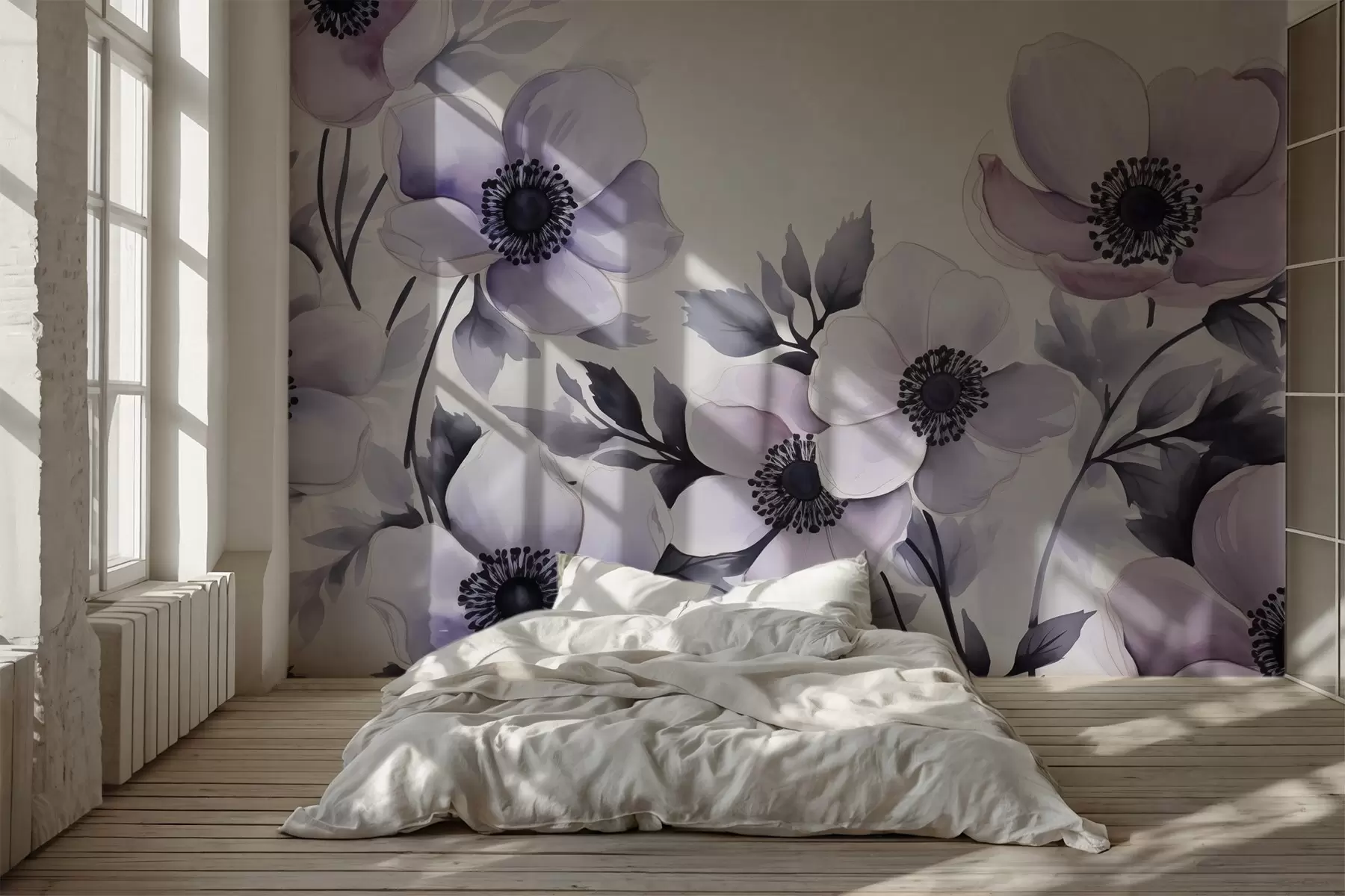 Fototapet Lila violetta blommor imitation akvarell w02494