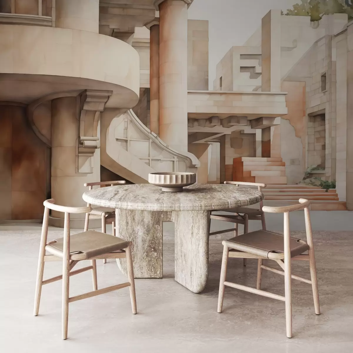 Fototapet Byggnad med trappor och pelare imitation av akvarell w02498