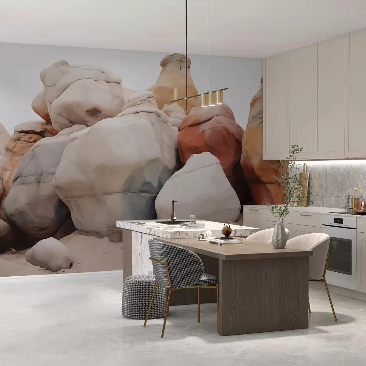 Fototapet Stora stenar på sand imitation av akvarell w02500