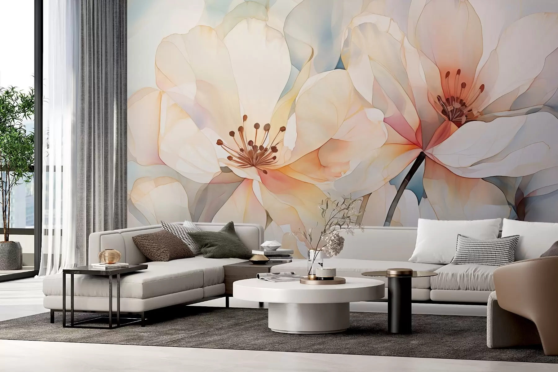 Fototapet Blommor med stora kronblad imitation av akvarell w02501