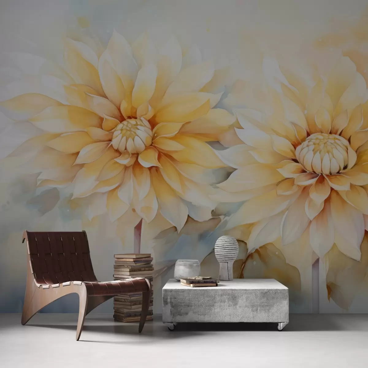 Fototapet Gula krysantemum imitation akvarell w02502