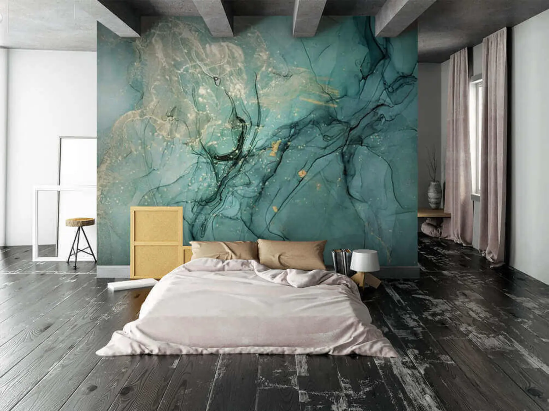 Fototapet Turkos marmor med fin dimma u51399