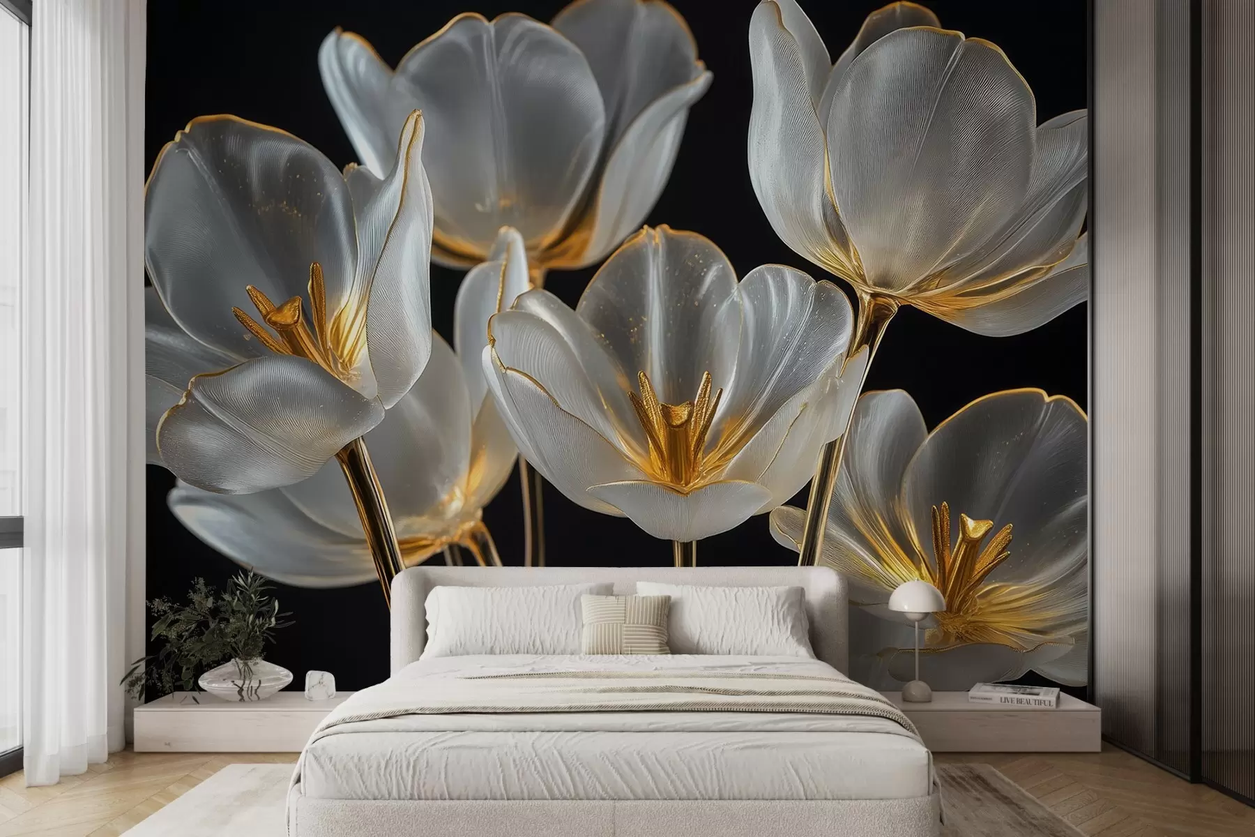 Fototapet En bukett tulpaner i stil med en glasskulptur w08489