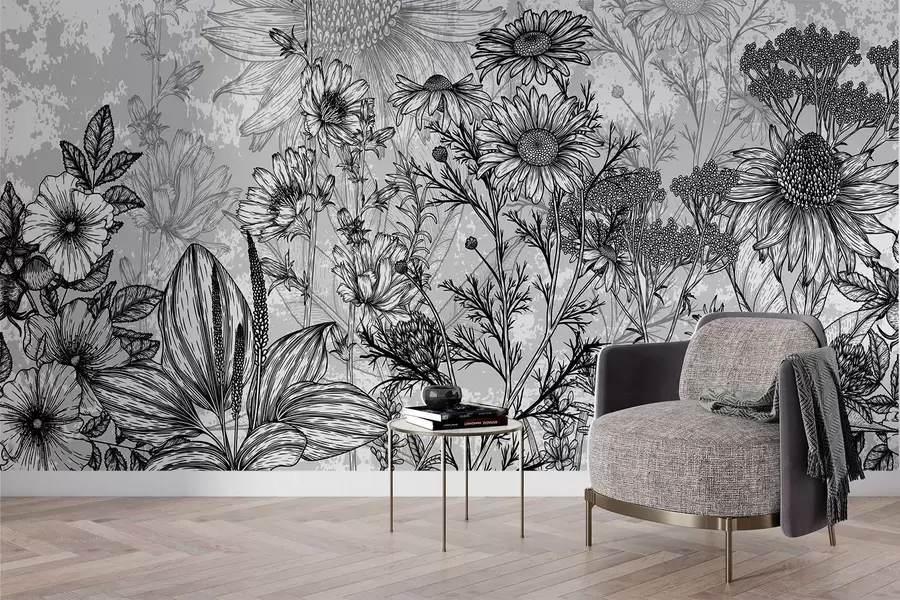 Fototapet Vildblommor i grafisk stil w02523