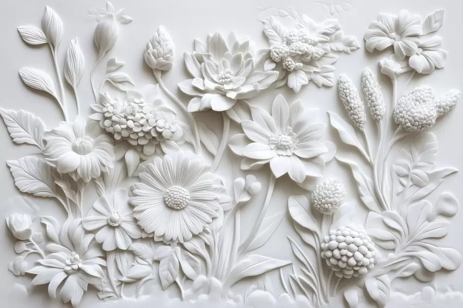 Fototapet tapet i basreliefstil med trädgårdsblommor w02546