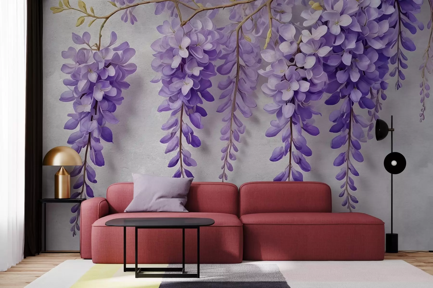 Fototapet Frodig blombukett på en vägg i akvarellstil w02611