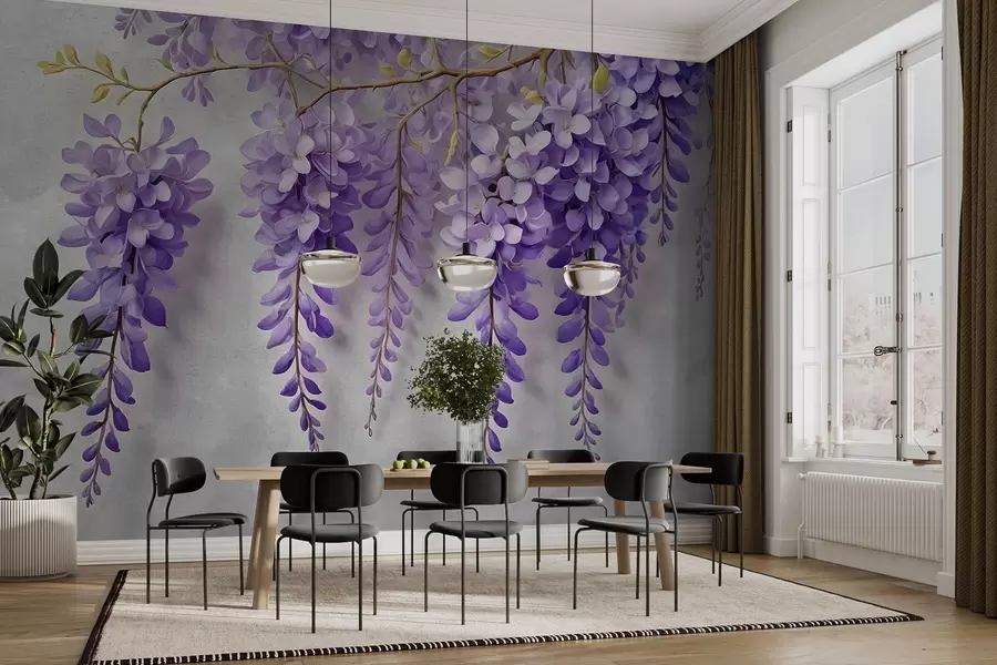 Fototapet Frodig blombukett på en vägg i akvarellstil w02611