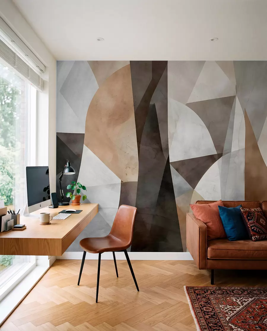 Fototapet Abstrakt modern konst med geometriska former i nyanser av brunt, grått och beige w08530