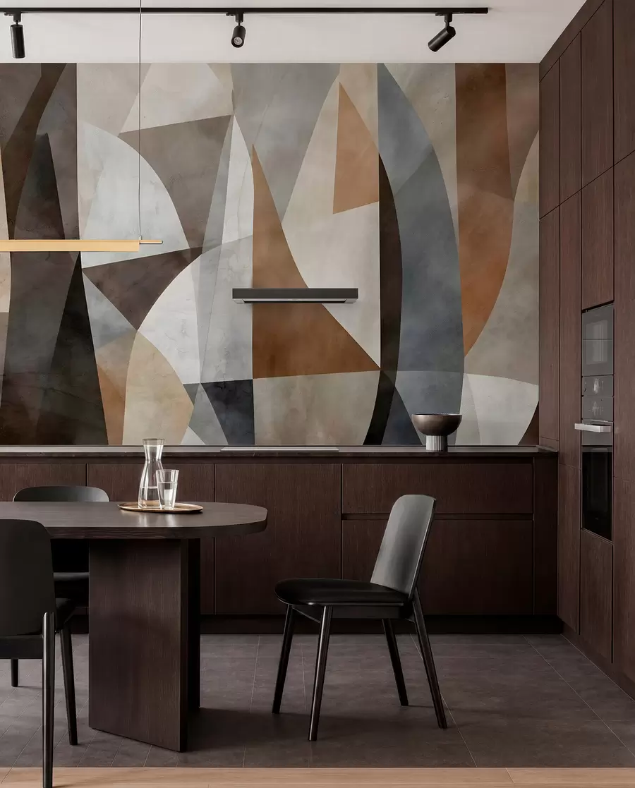 Fototapet Abstrakt modern konst med geometriska former i nyanser av brunt, grått och beige w08530