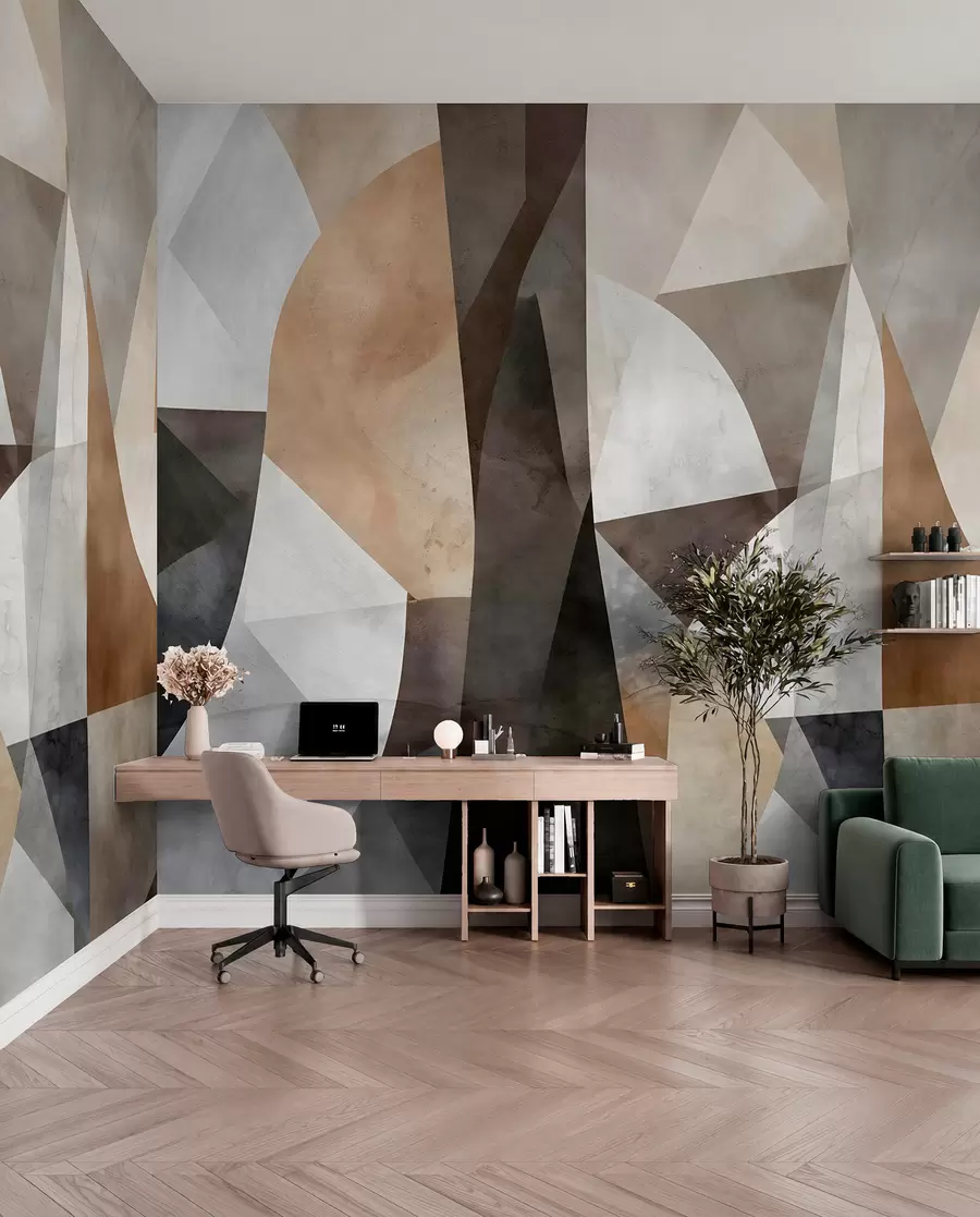 Fototapet Abstrakt modern konst med geometriska former i nyanser av brunt, grått och beige w08530