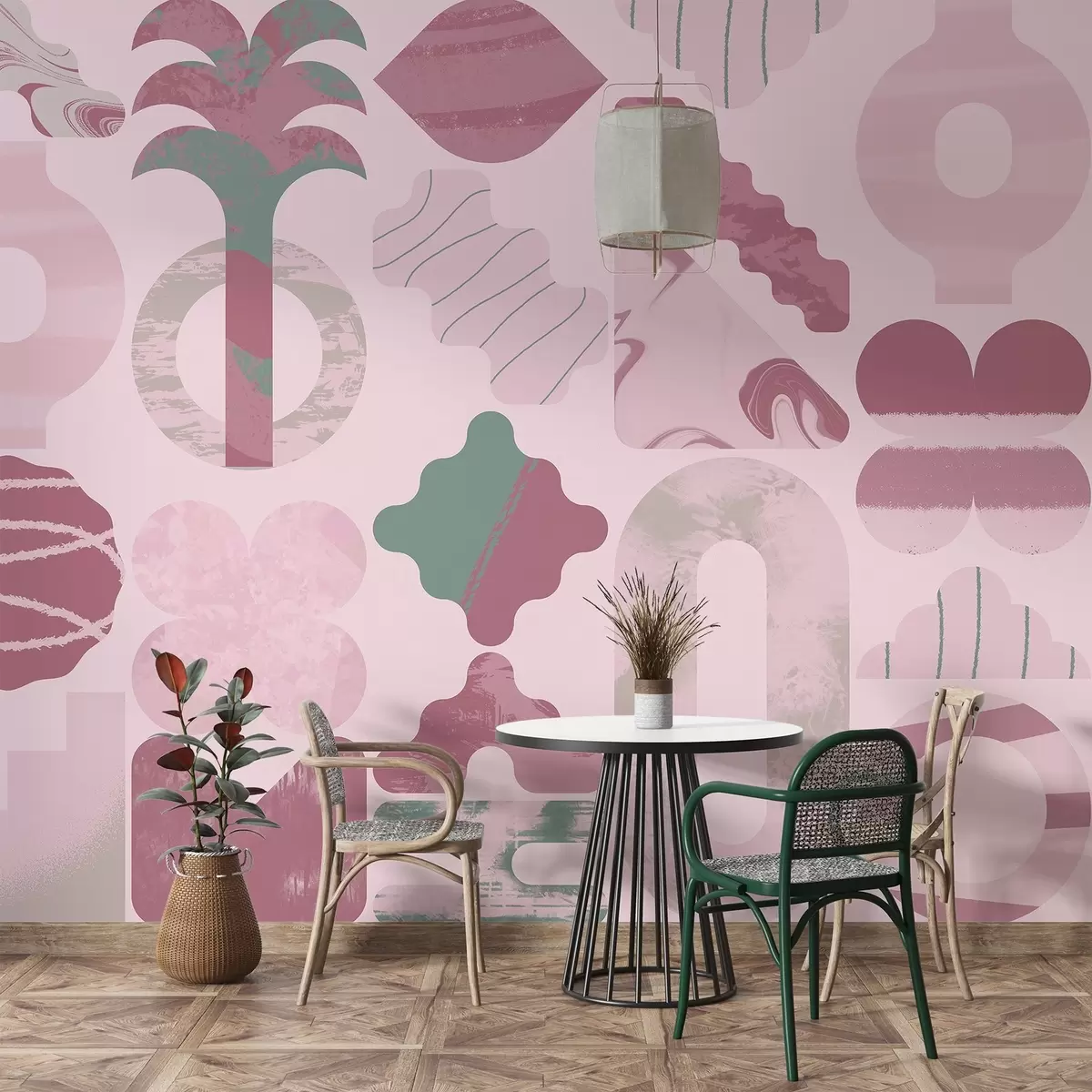 Fototapet olika intressanta former, modern geometri i rosa färger w02550