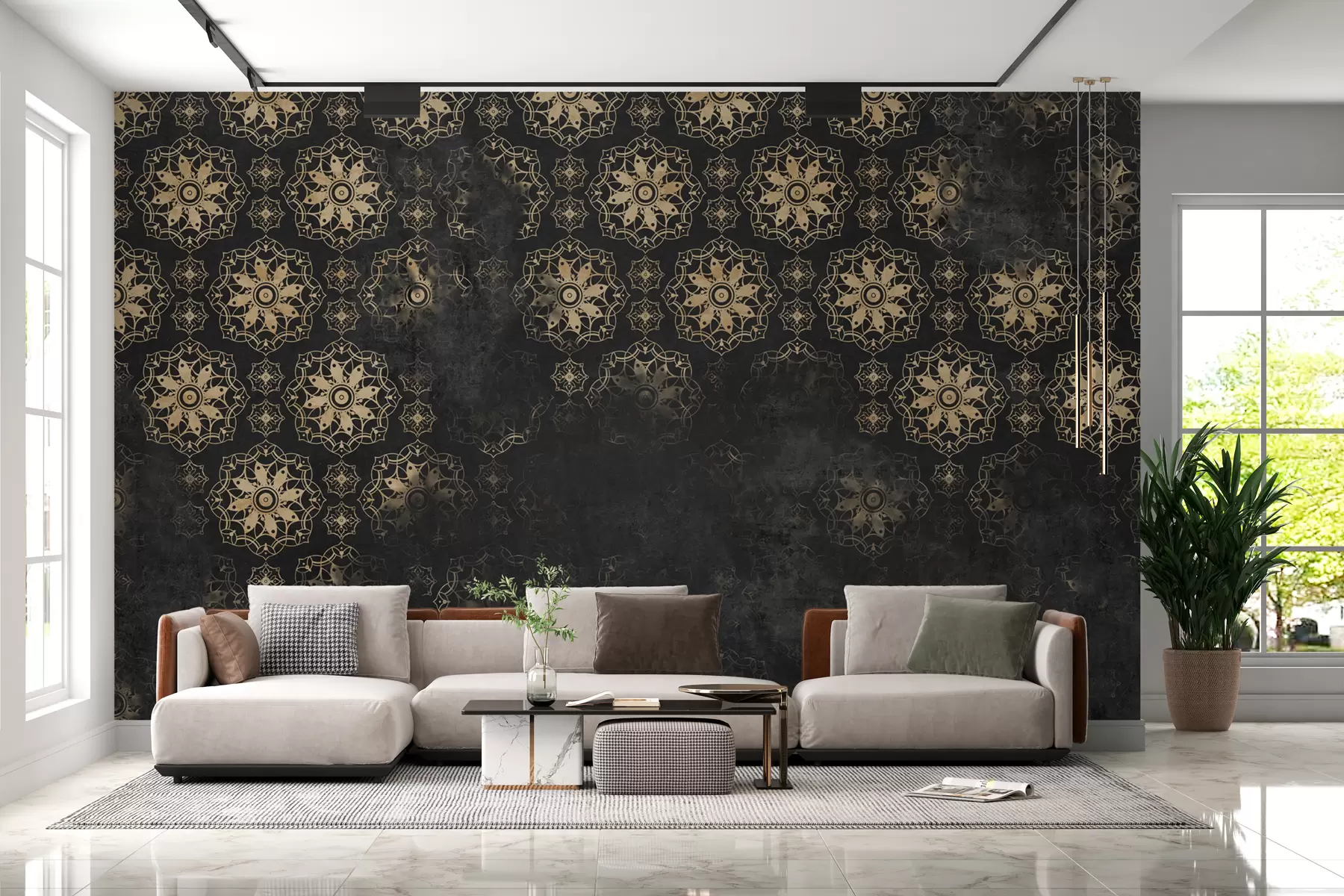 Fototapet Vintagedesign med mandalaelement och distressad effekt w02551