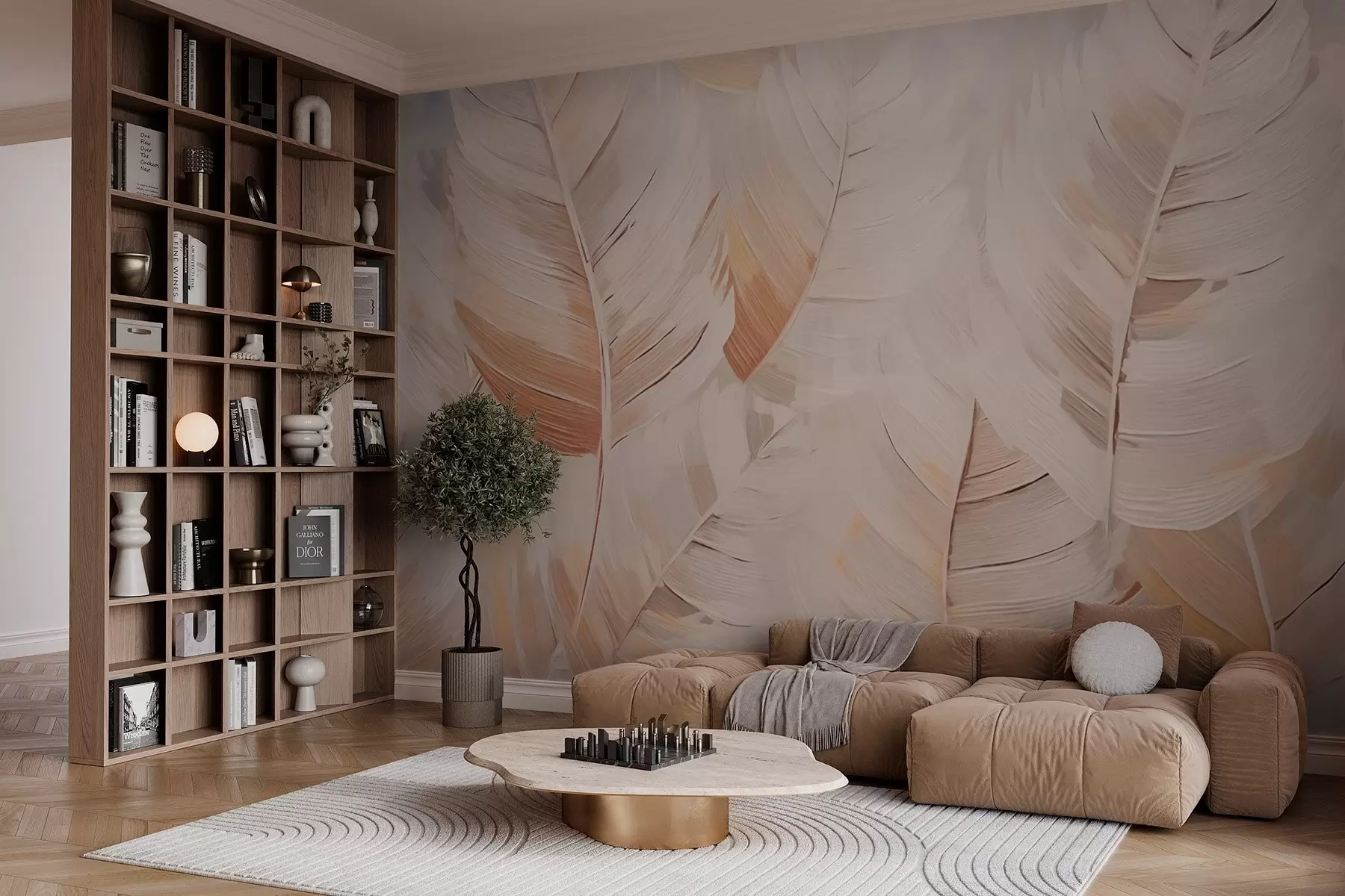 Fototapet Abstrakta beige löv w02576