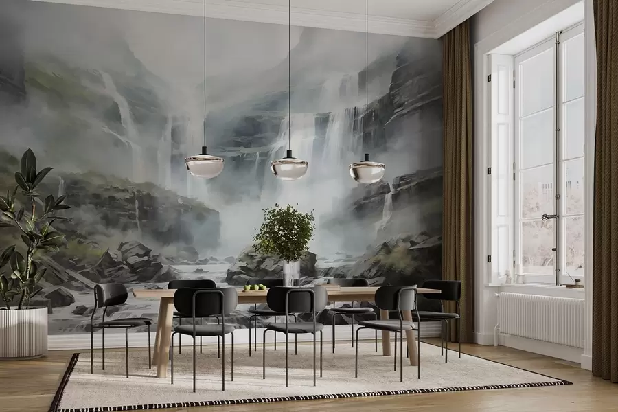 Fototapet Vattenfall i dimma w08572
