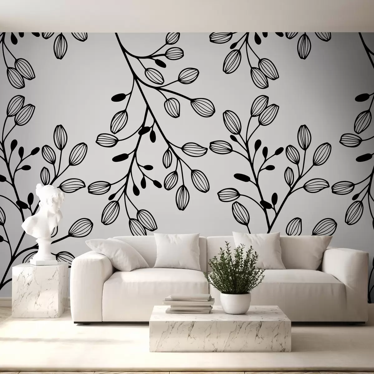 Fototapet målade kvistar på en grå bakgrund w02665v1