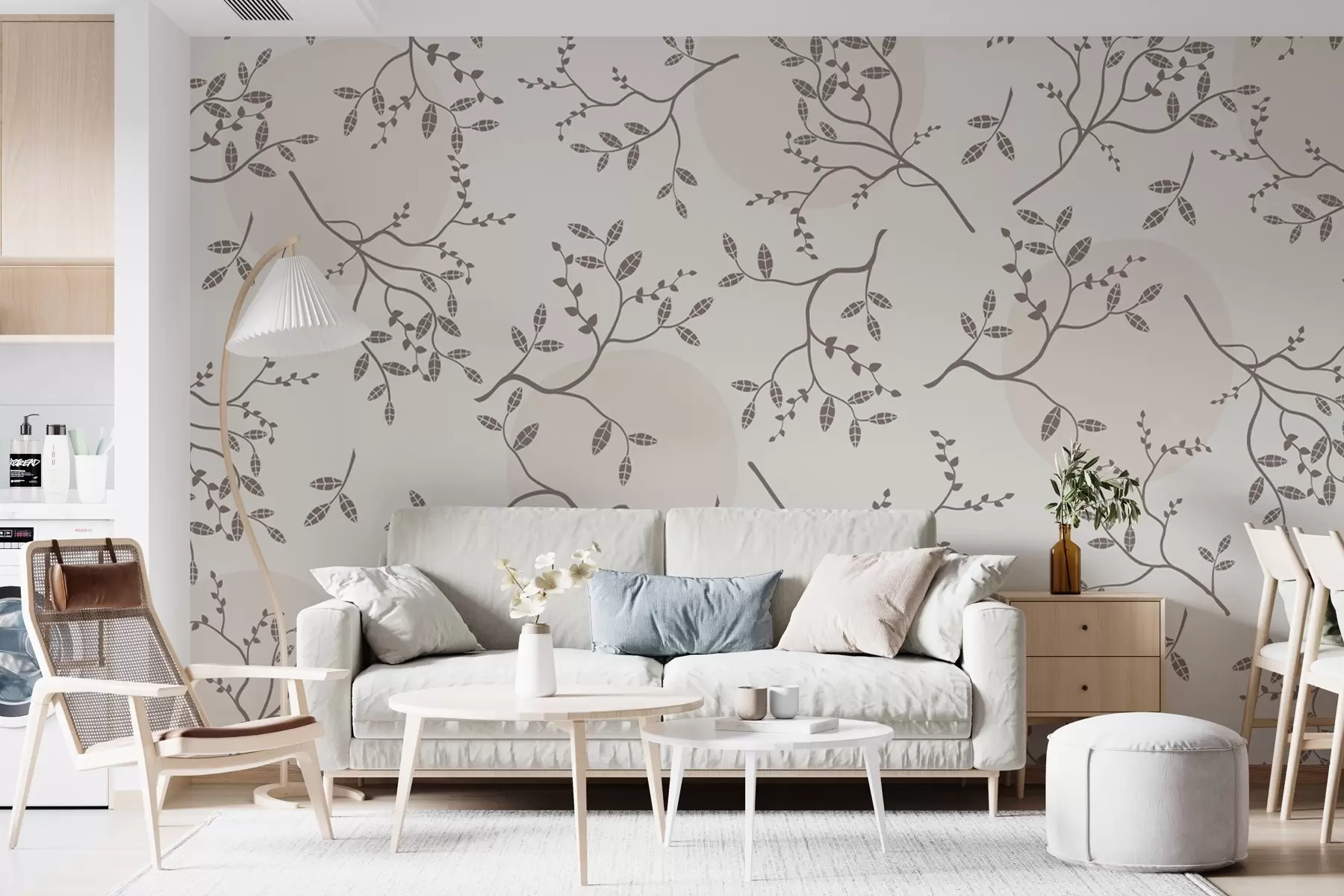 Fototapet små grenar på ljus bakgrund w02670