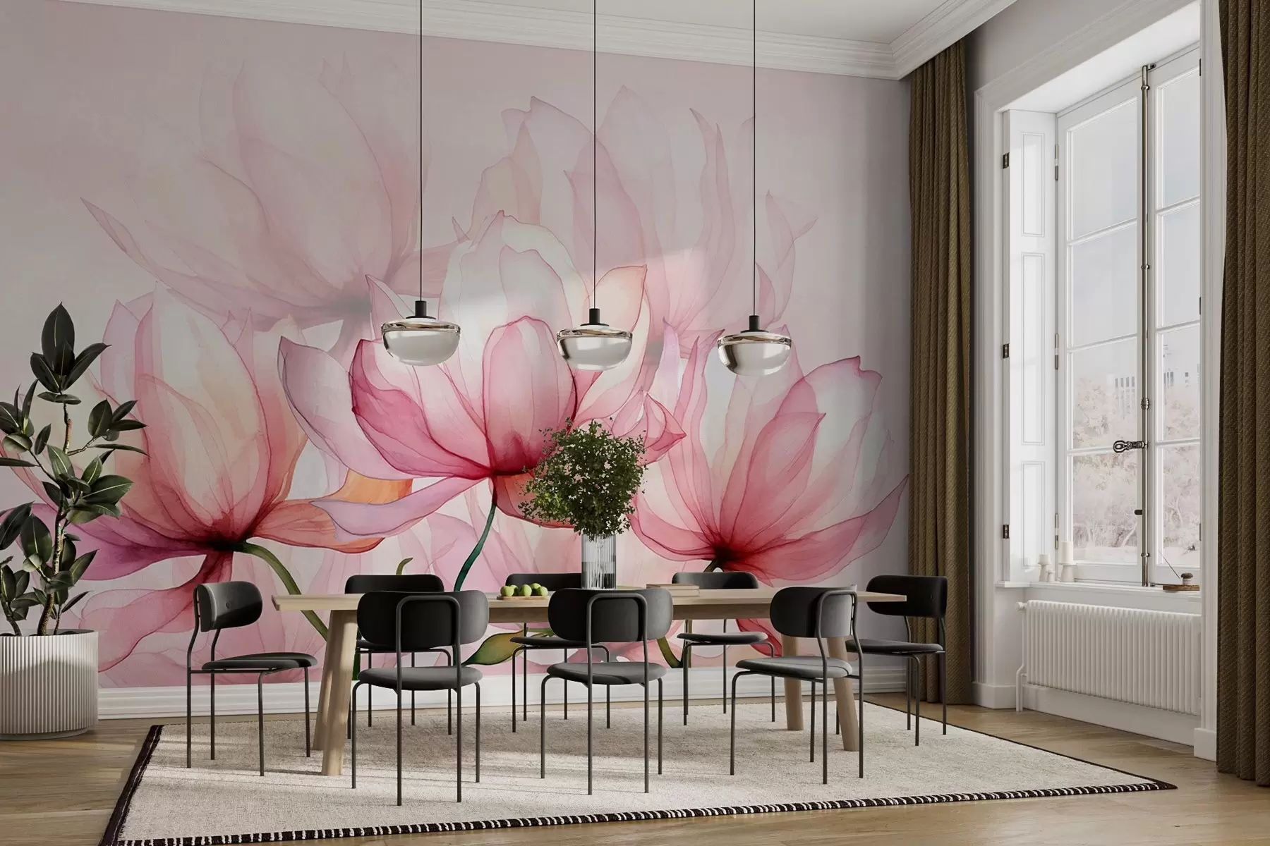 Fototapet stora rosa blommor w02674