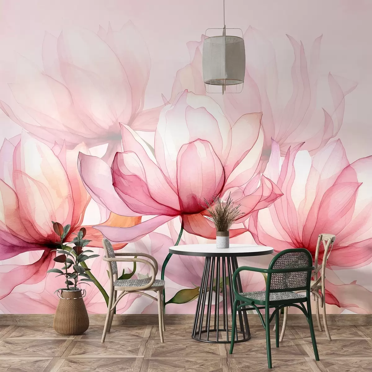 Fototapet stora rosa blommor w02674