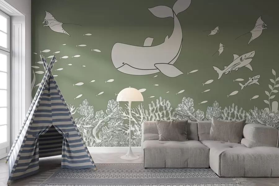 Fototapet Journey with the Whale,grön skugga w02645v2