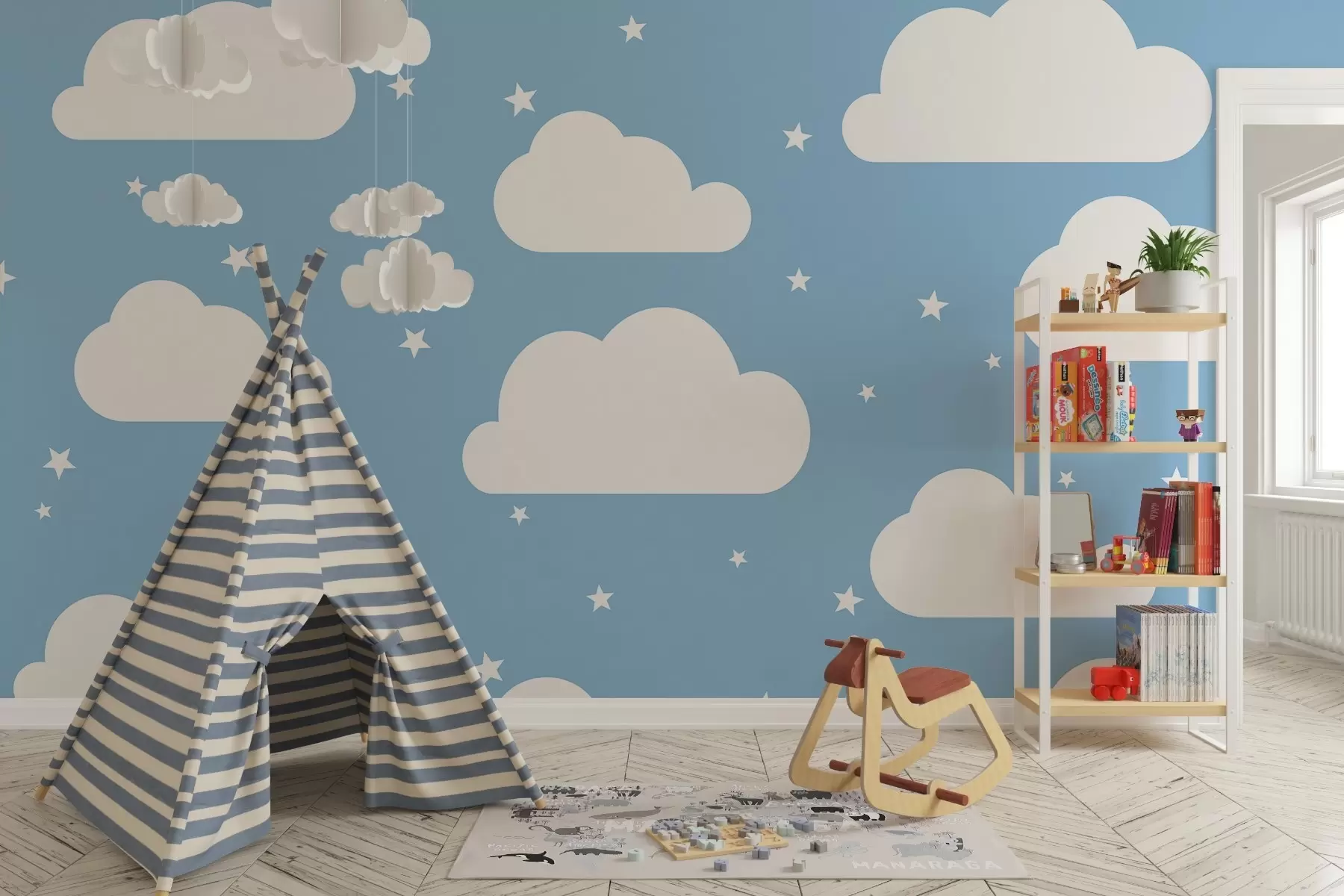 Fototapet Stjärnklar himmel i en blå nyans w02649