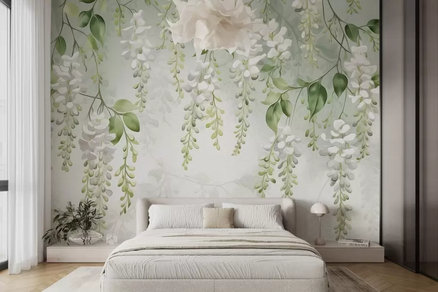 Fototapet Stiliserade målade blommande grenar  w02627