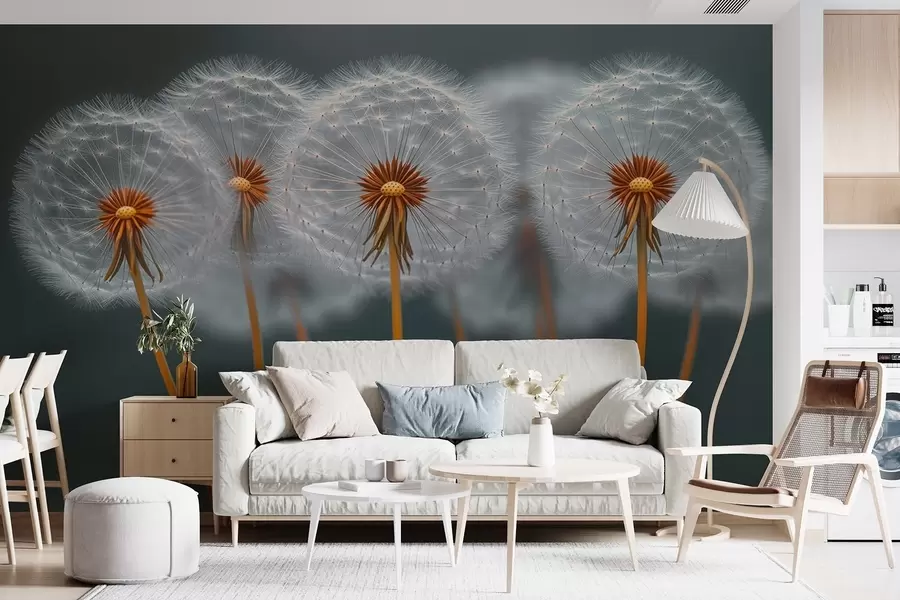 Fototapet Luftiga maskrosor mot en mörk naturlig bakgrund w08498