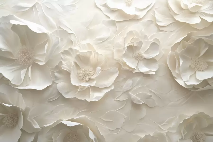 Fototapet Luftiga blommor i varma toner mot en bakgrund av bladstreck w08562