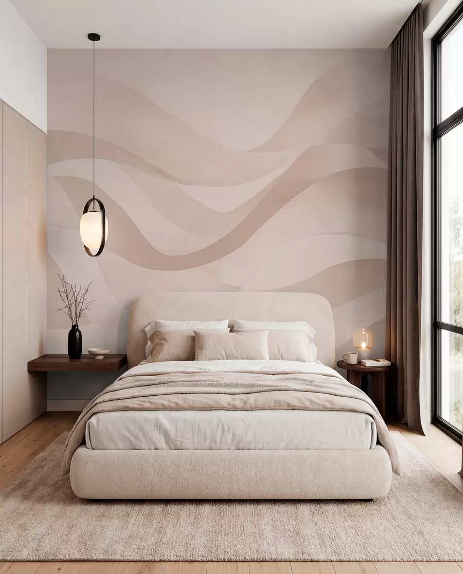 Fototapet Lätta vågor i mjuka beige toner i akvarellstil w08564