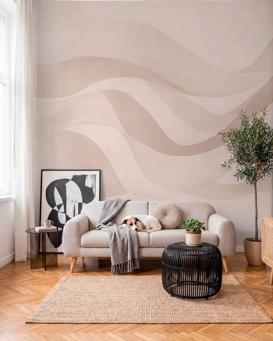 Fototapet Lätta vågor i mjuka beige toner i akvarellstil w08564