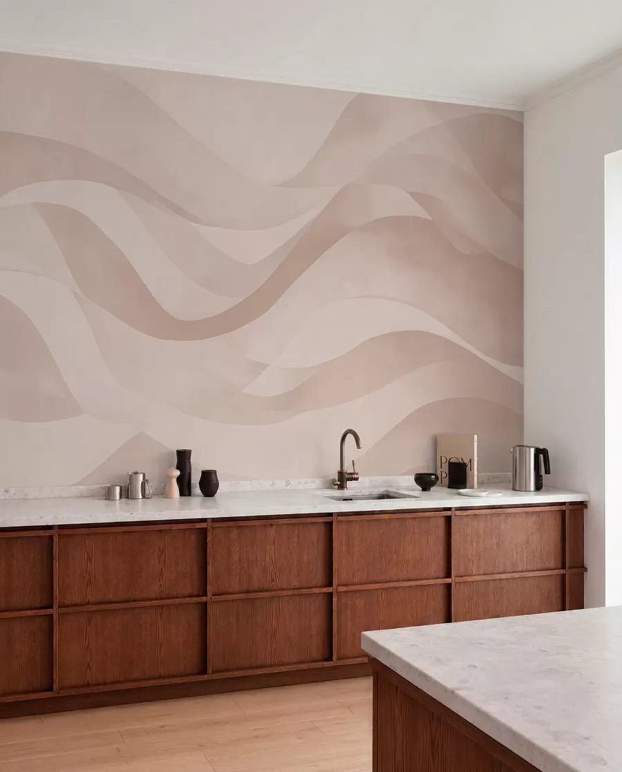 Fototapet Lätta vågor i mjuka beige toner i akvarellstil w08564