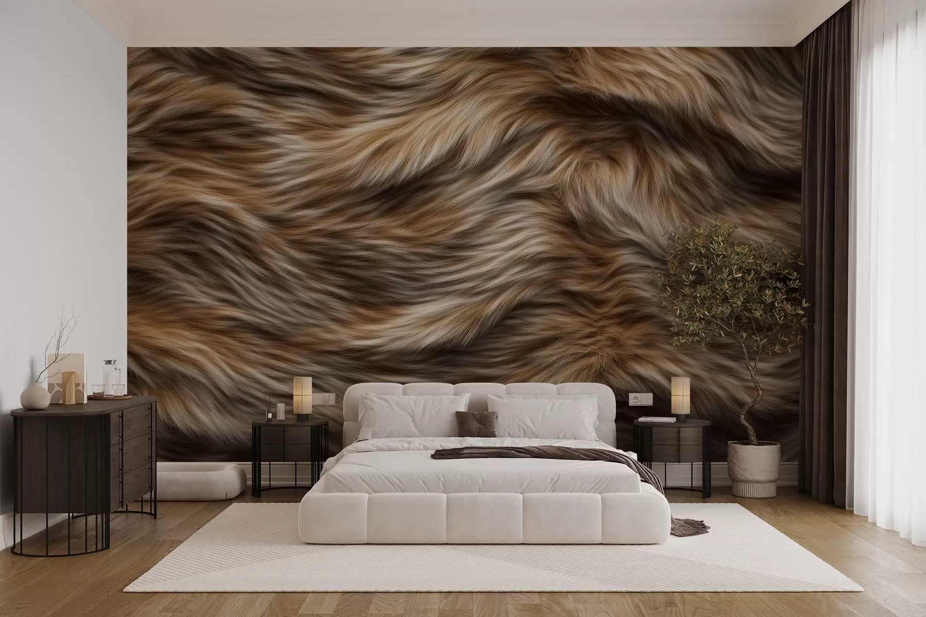 Fototapet mysig tapet med pälsimitation i beige och bruna toner w02687
