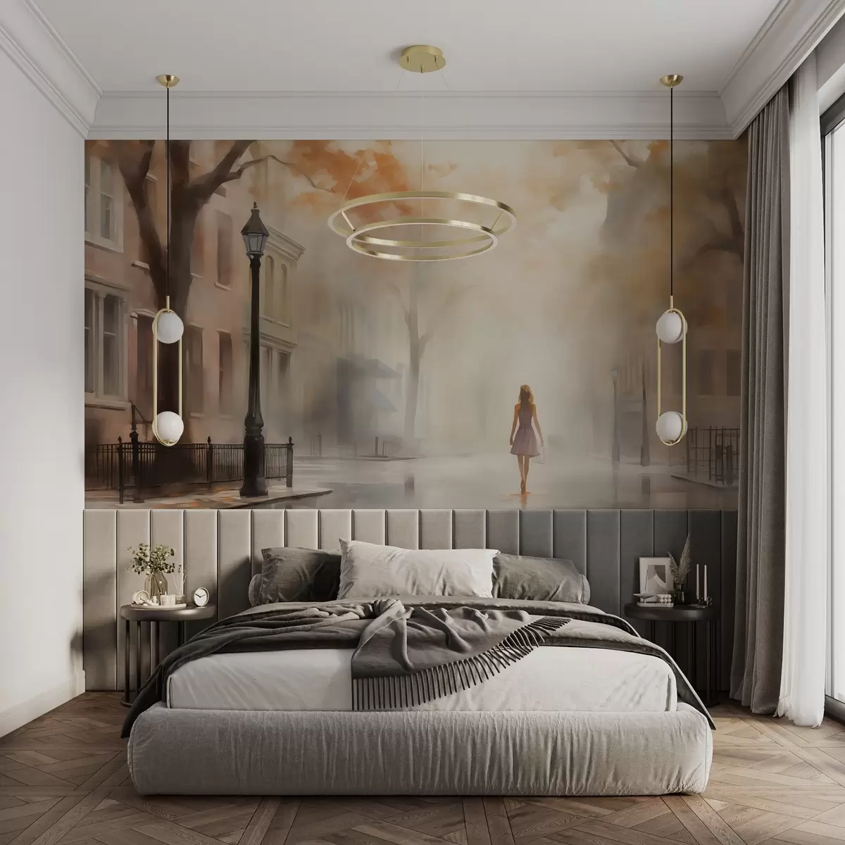 Fototapet Höststad i dimma w08591